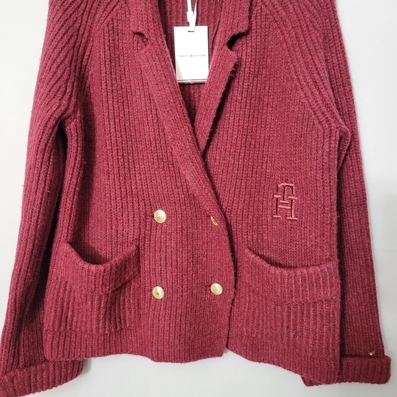 Tommy Hilfiger Maroon Preppy Peacoat Cardigan NWT - Picture 4 of 12